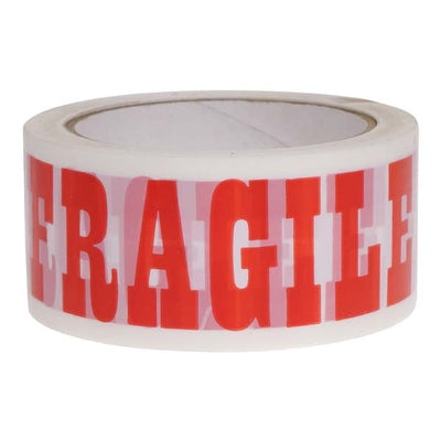 RUBAN BLANC IMPRIMÉ FRAGILE EN ROUGE 48MMx66M